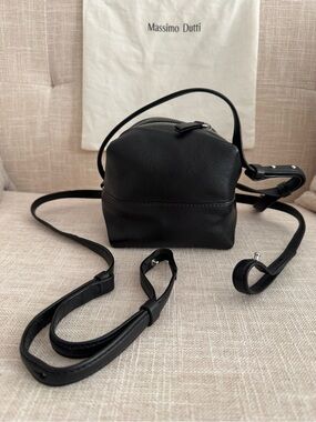 Massimo Dutti Black Leather Mini Crossbody Bag